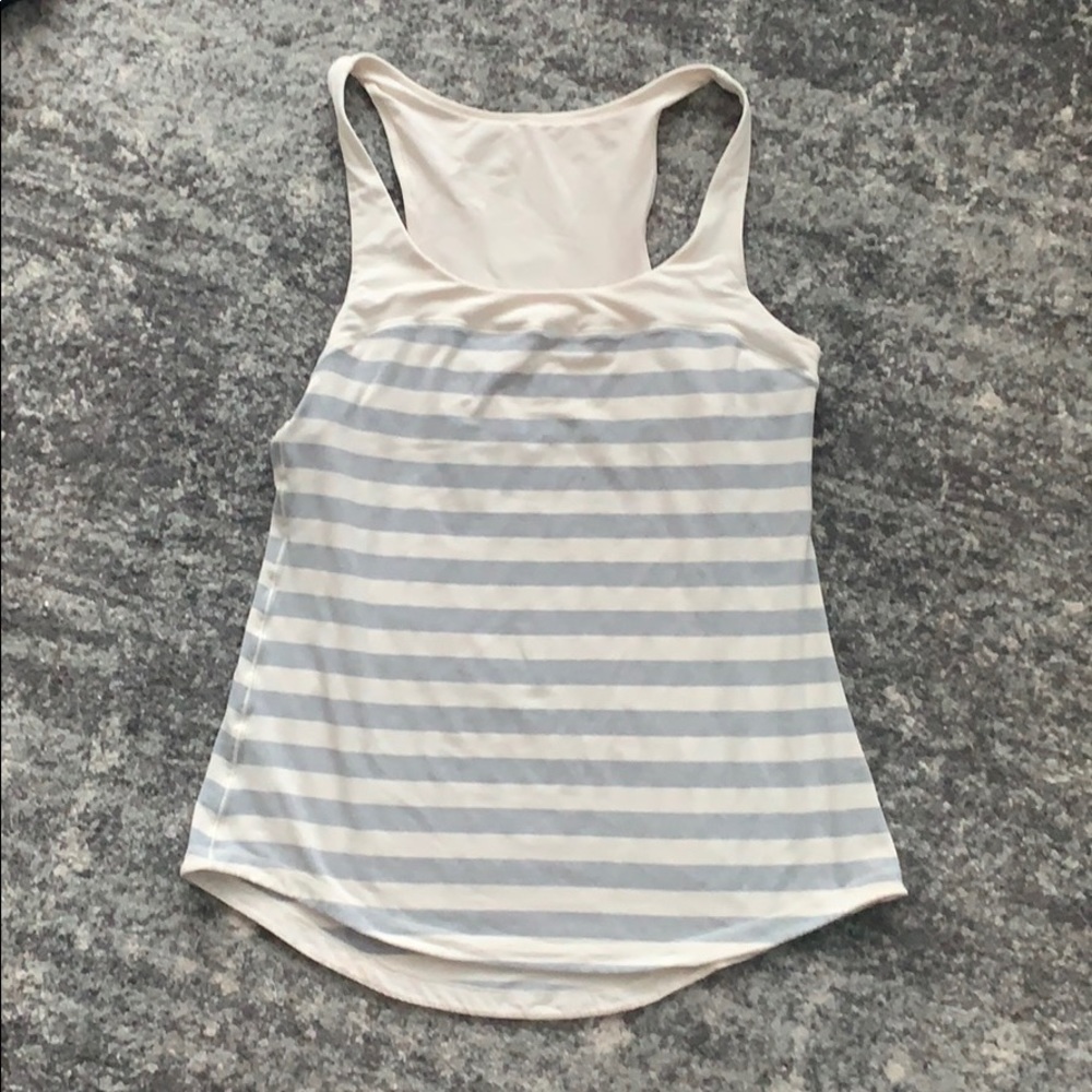 White/grey Lululemon workout top